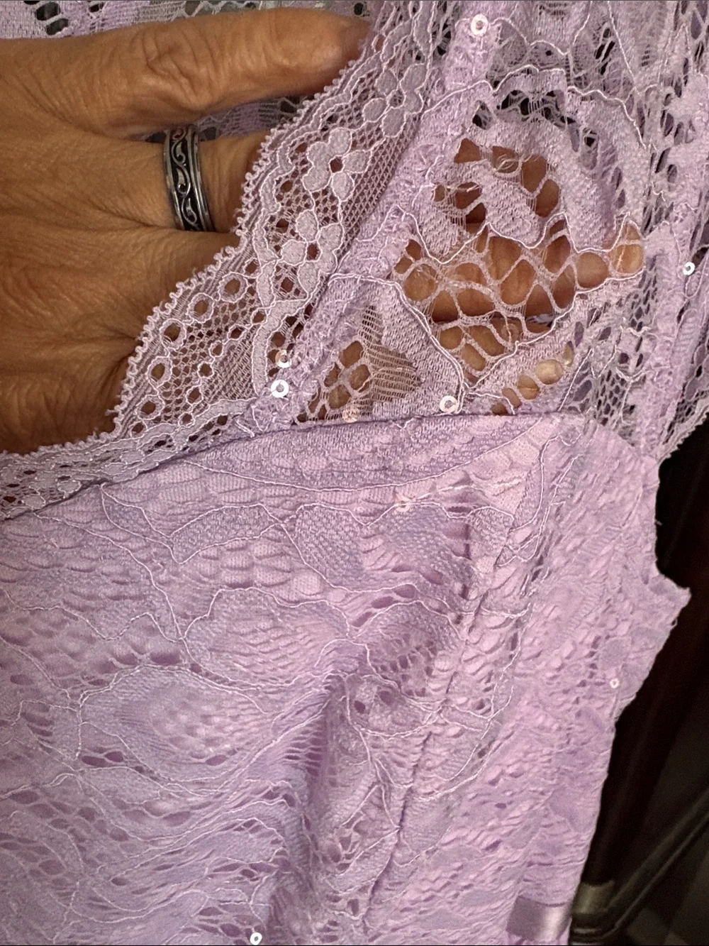 Lavender Lace & Chiffon Cap-Sleeve Formal Dress